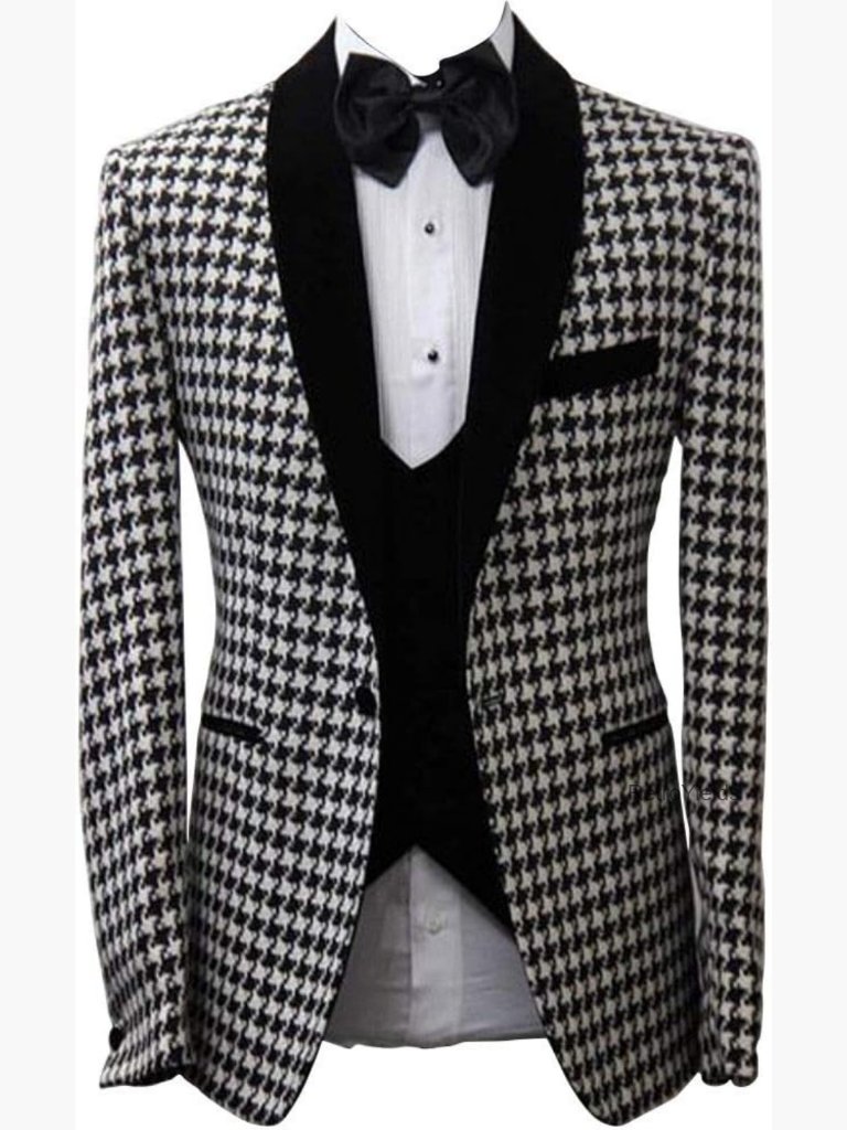Houndstooth Shawl Lapel Slim Fit Tuxedo Blazer Jacket Coat